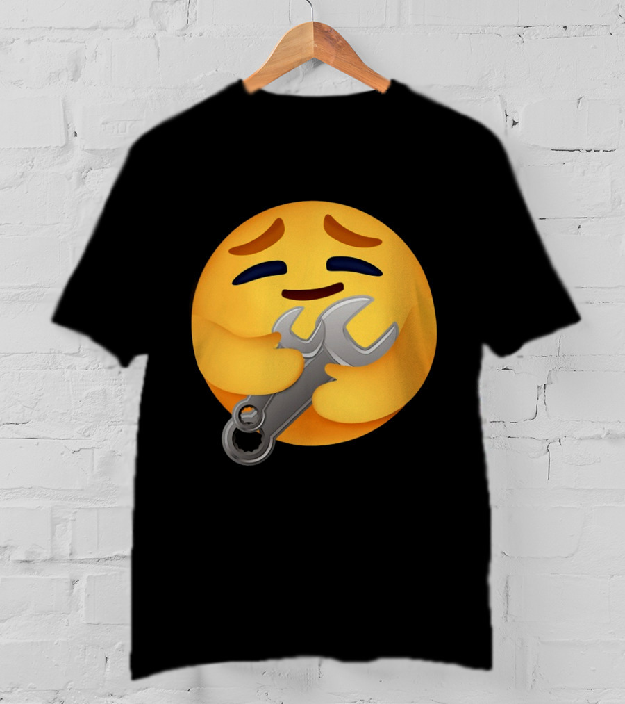 Funny Mechanic Emotion Hugging Wrench Emoji T-Shirt