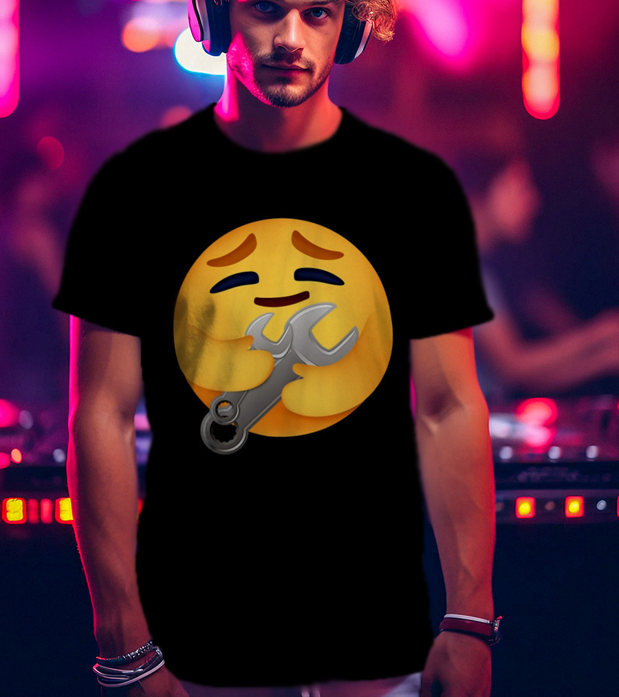 Funny Mechanic Emotion Hugging Wrench Emoji T-Shirt