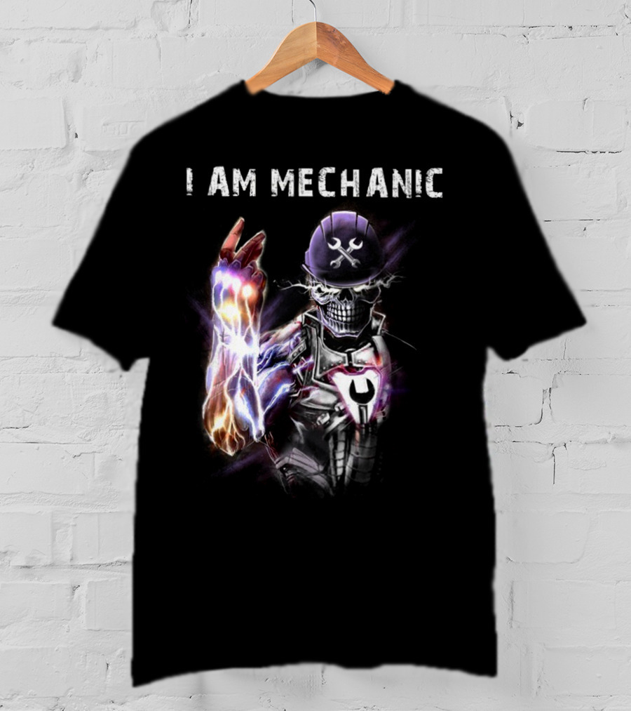 I AM MECHANIC Electric Skeleton With Wrench Helmet T-Shirt