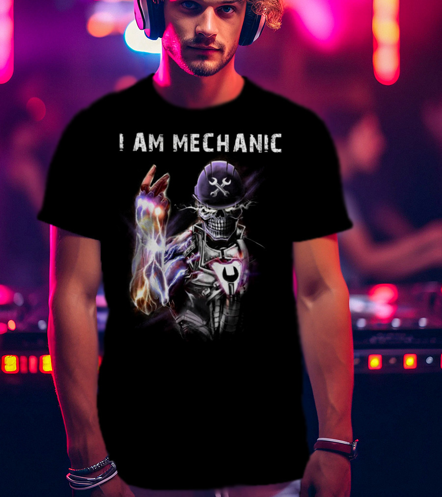 I AM MECHANIC Electric Skeleton With Wrench Helmet T-Shirt