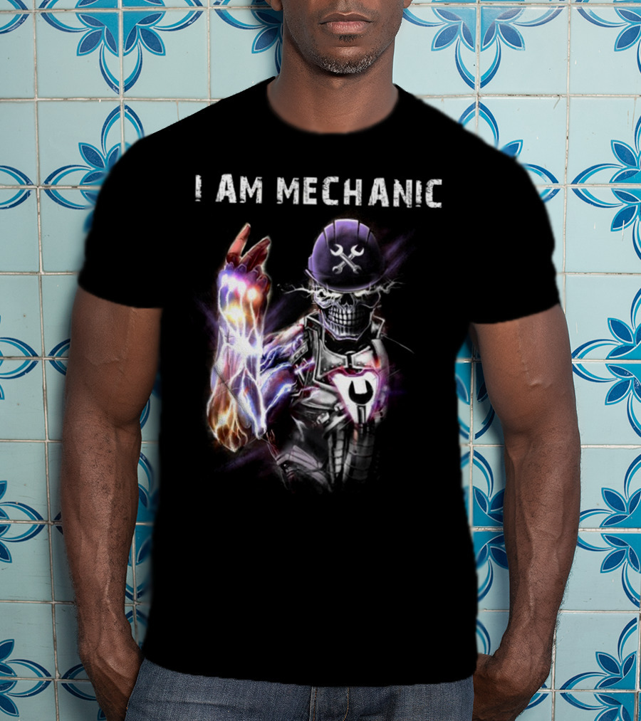 I AM MECHANIC Electric Skeleton With Wrench Helmet T-Shirt