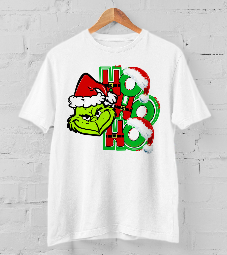 Grinch Ho Ho Ho Santa Hat Christmas T-Shirt