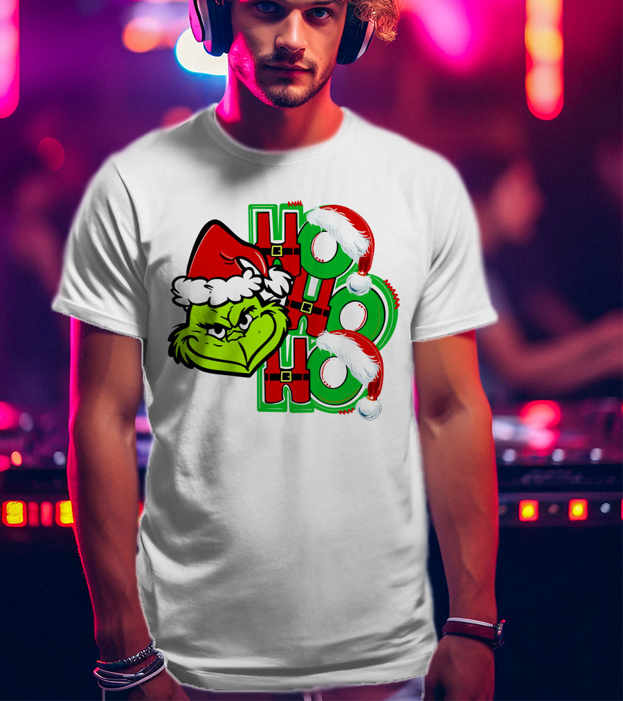 Grinch Ho Ho Ho Santa Hat Christmas T-Shirt