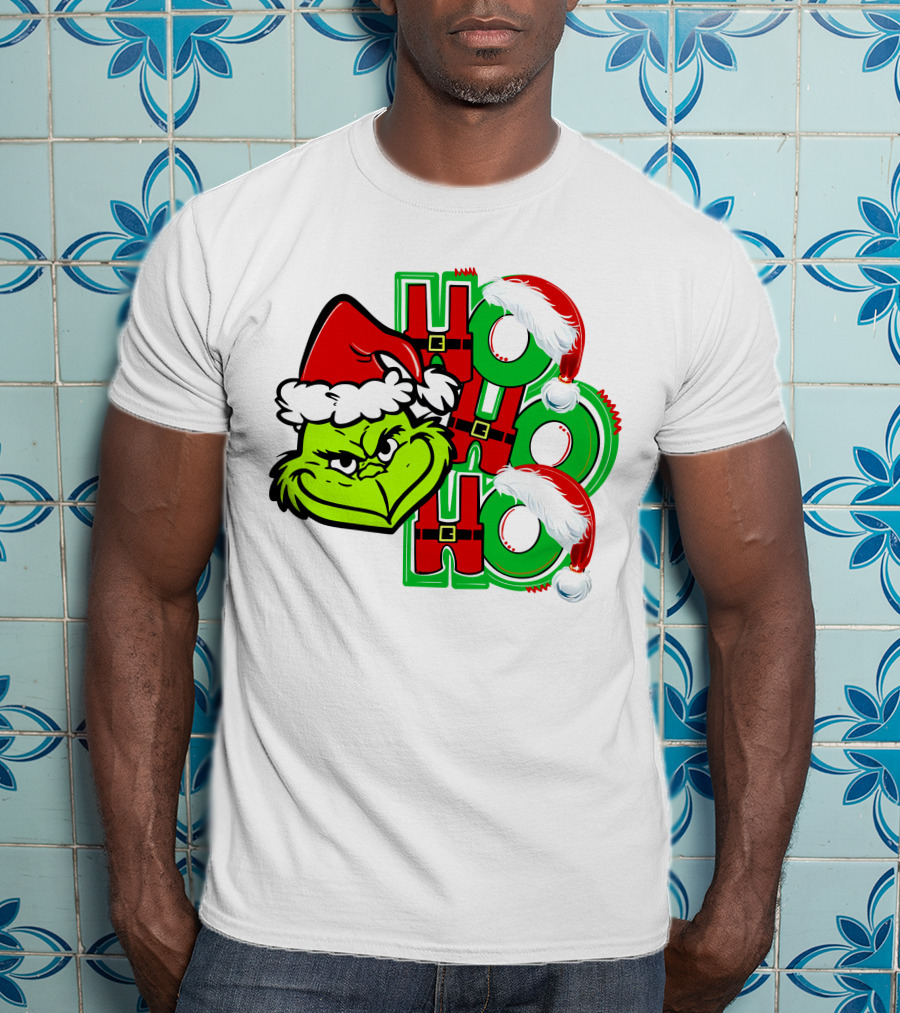 Grinch Ho Ho Ho Santa Hat Christmas T-Shirt