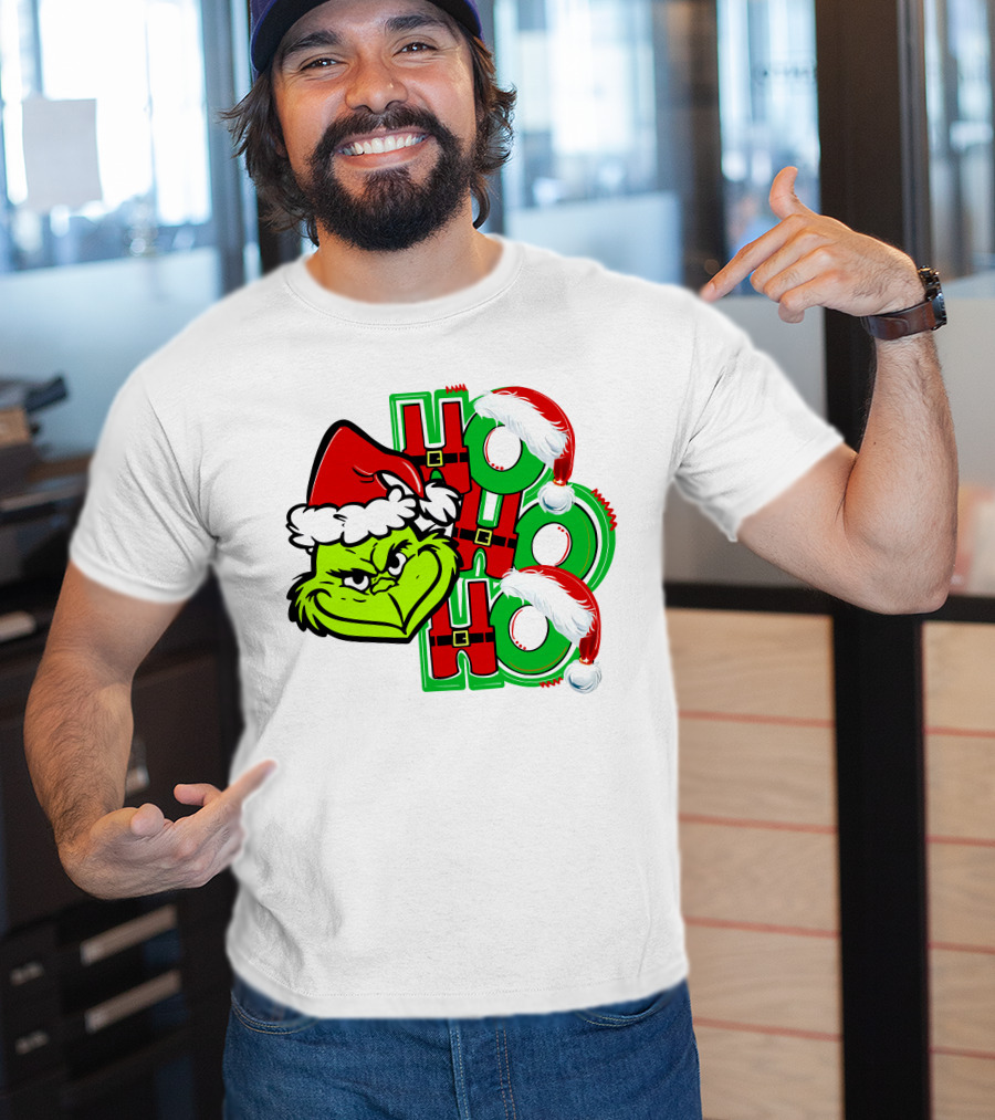 Grinch Ho Ho Ho Santa Hat Christmas T-Shirt