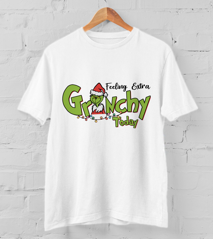 Feeling Extra Grinchy Today Santa Hat Christmas Lights T-Shirt