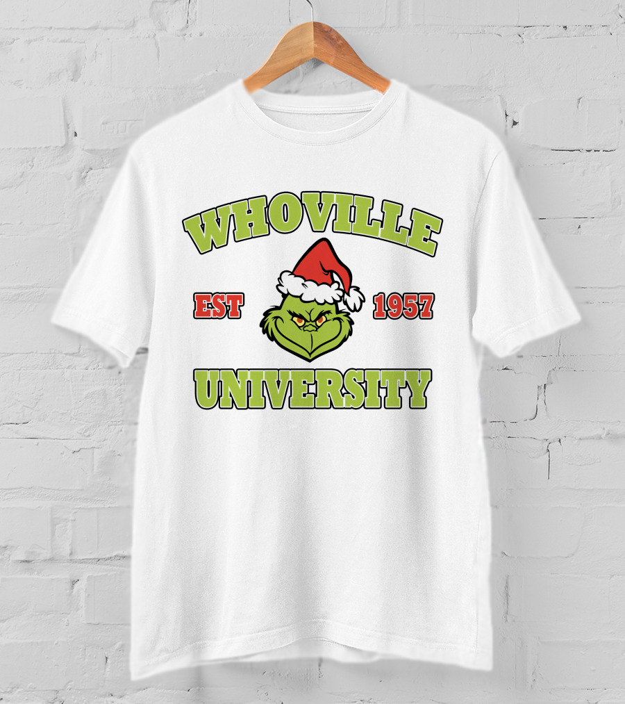Whoville University Est 1957 Grinch Santa Hat T-Shirt