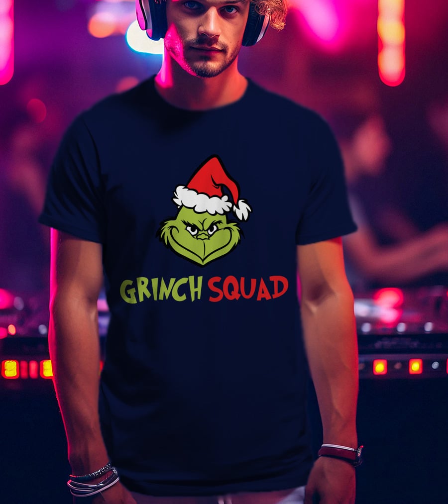 Grinch Squad Merry Christmas Santa Hat T-Shirt