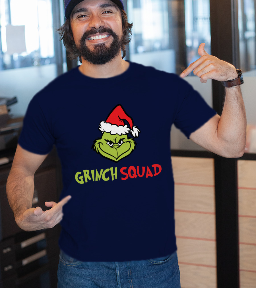 Grinch Squad Merry Christmas Santa Hat T-Shirt