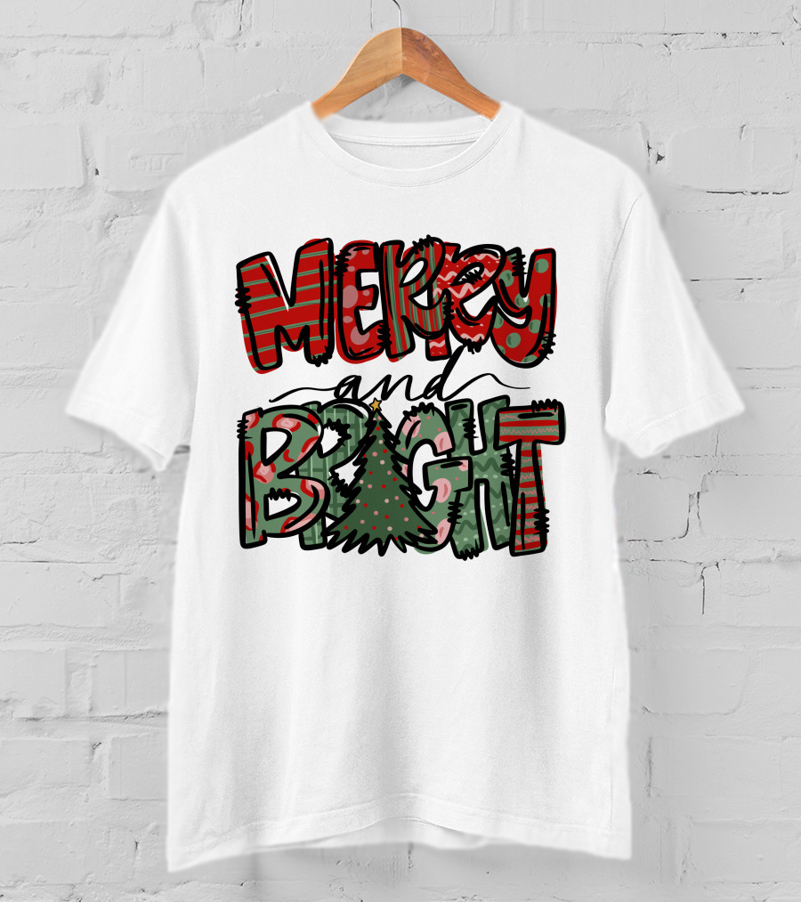 Merry And Bright Christmas With Tree T-Shirt