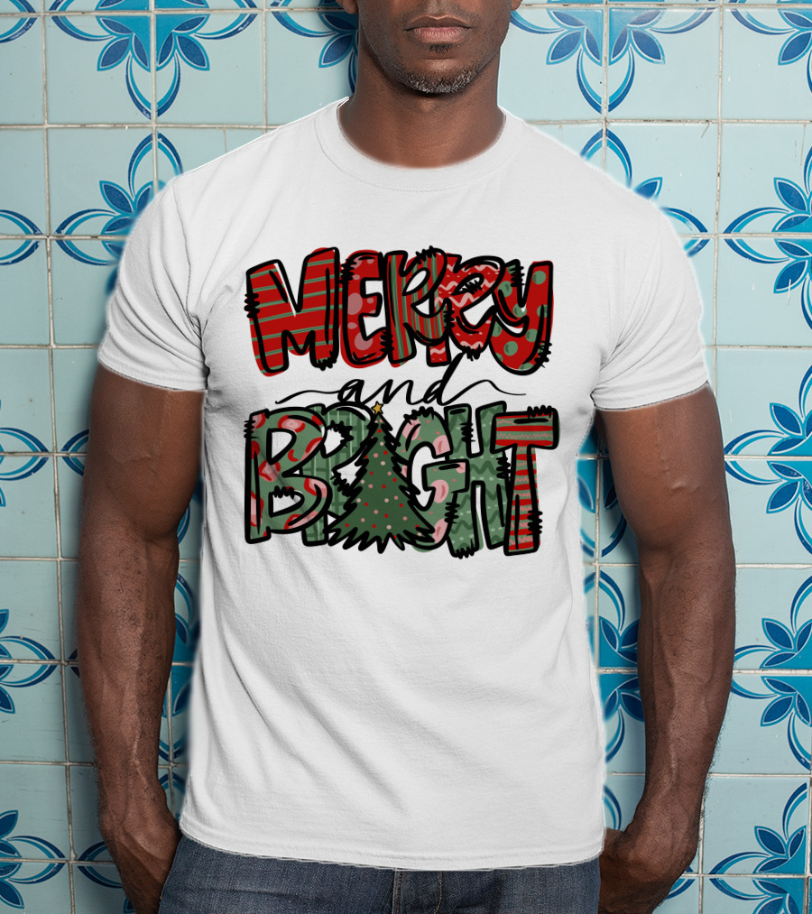 Merry And Bright Christmas With Tree T-Shirt