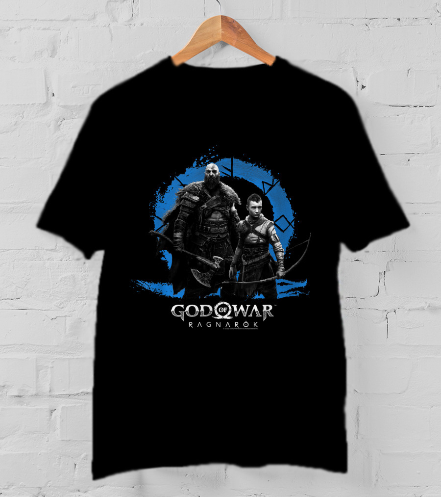 Kratos And Atreus In God Of War Ragnarok Symbolic Blue Circle T-Shirt