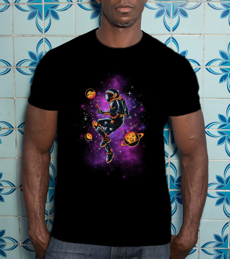 Astronaut Exploring Cosmic Emojis In Vibrant Galaxy Space Adventure T-Shirt