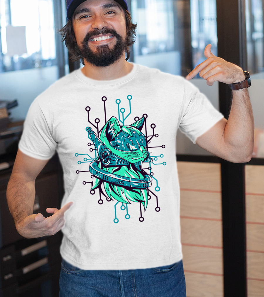 Futuristic Cybernetic Cat With Circuitry Elements T-Shirt