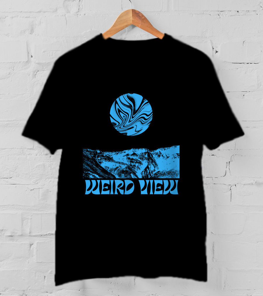Weird View Surreal Blue Mountain Landscape With Swirling Sky T-Shirt