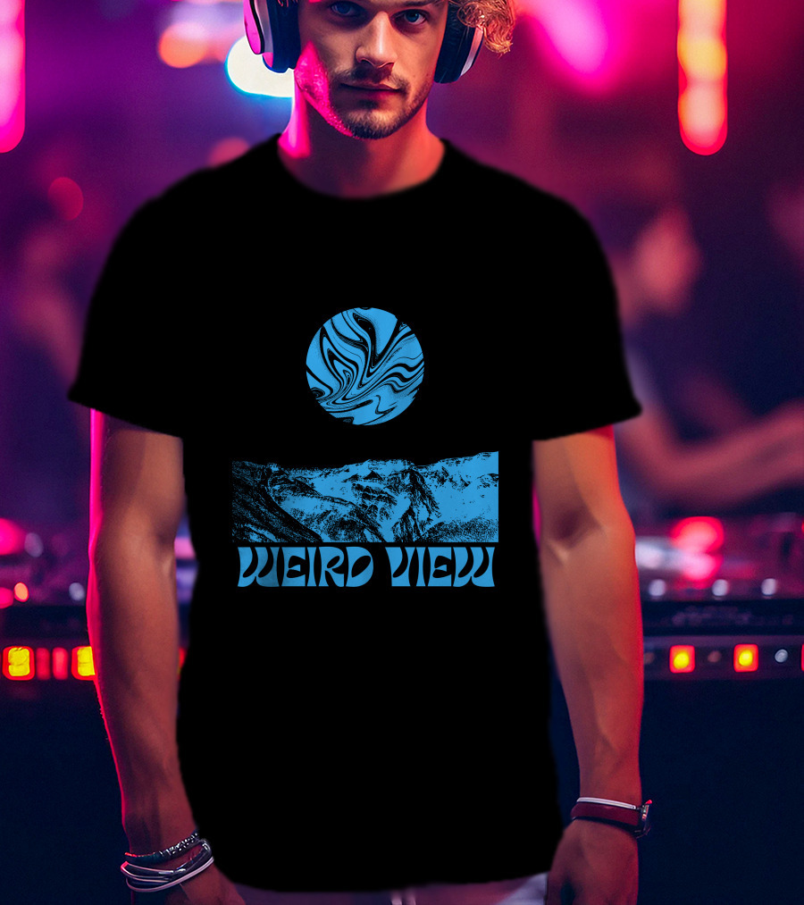 Weird View Surreal Blue Mountain Landscape With Swirling Sky T-Shirt