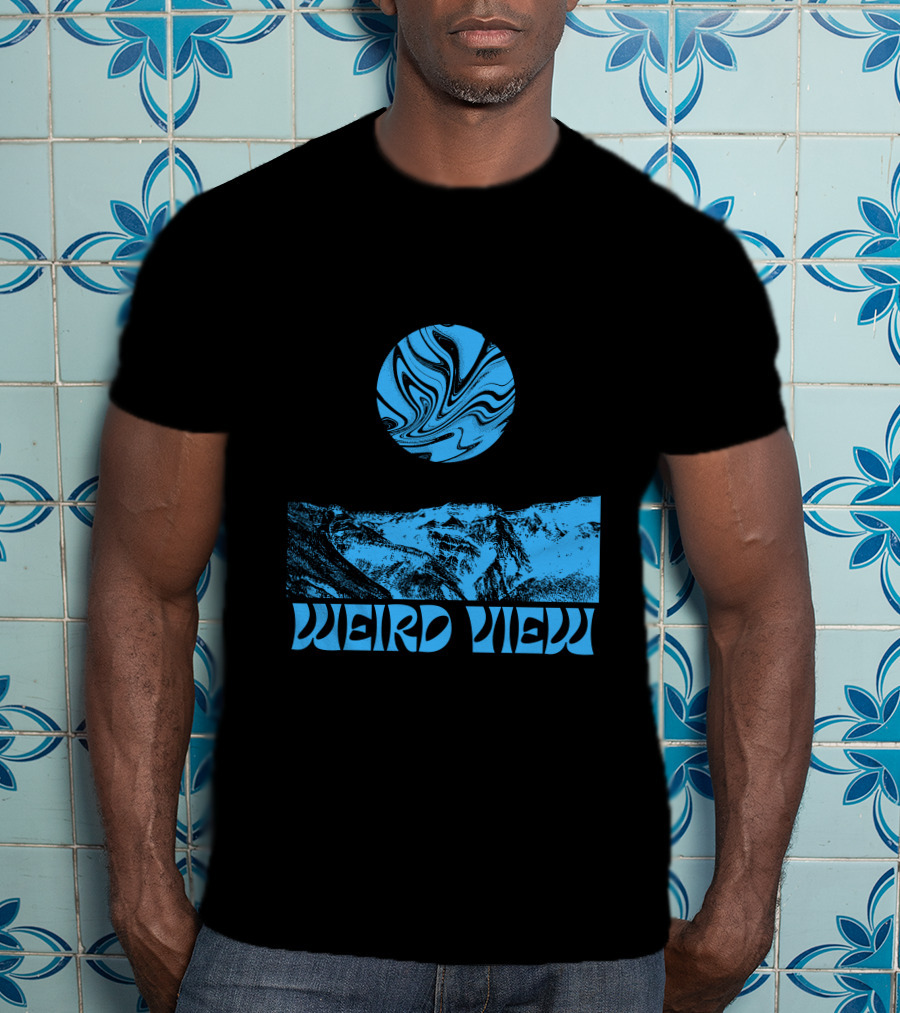 Weird View Surreal Blue Mountain Landscape With Swirling Sky T-Shirt
