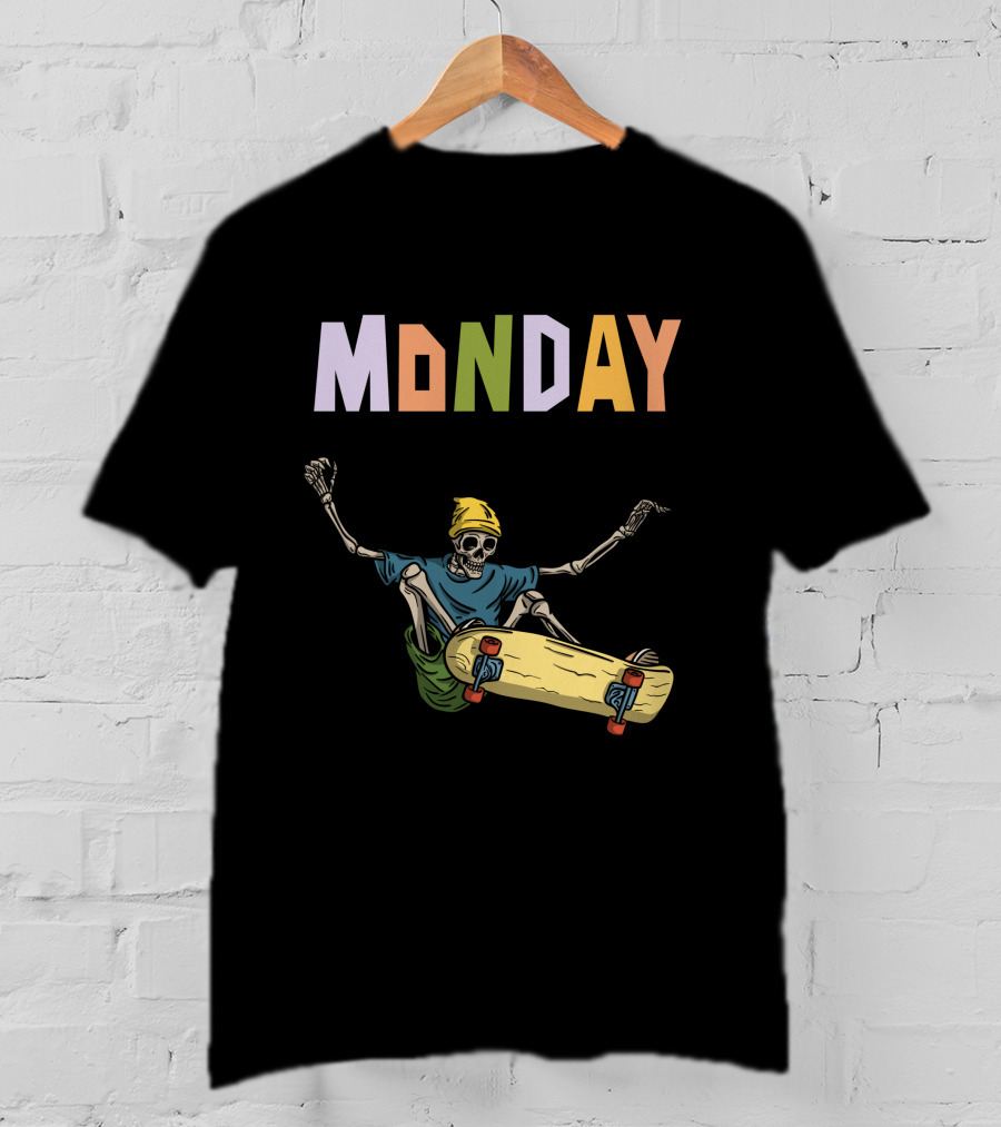 MONDAY Skeleton Skateboarding Adventure T-Shirt