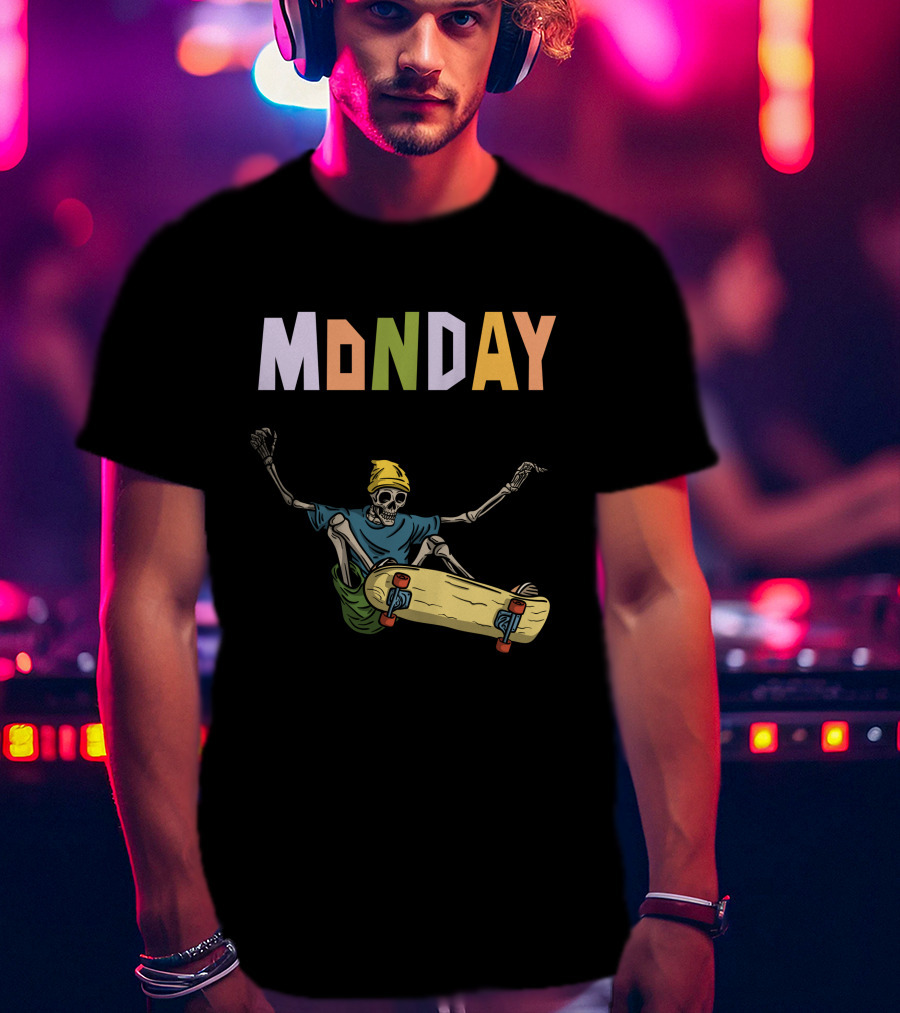MONDAY Skeleton Skateboarding Adventure T-Shirt