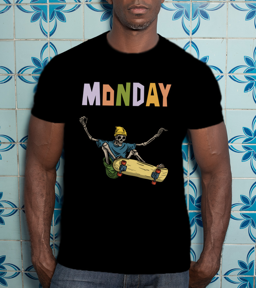 MONDAY Skeleton Skateboarding Adventure T-Shirt