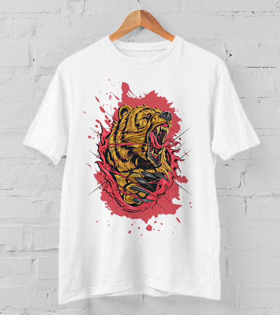 Bear Scary Roaring Splatter T-Shirt