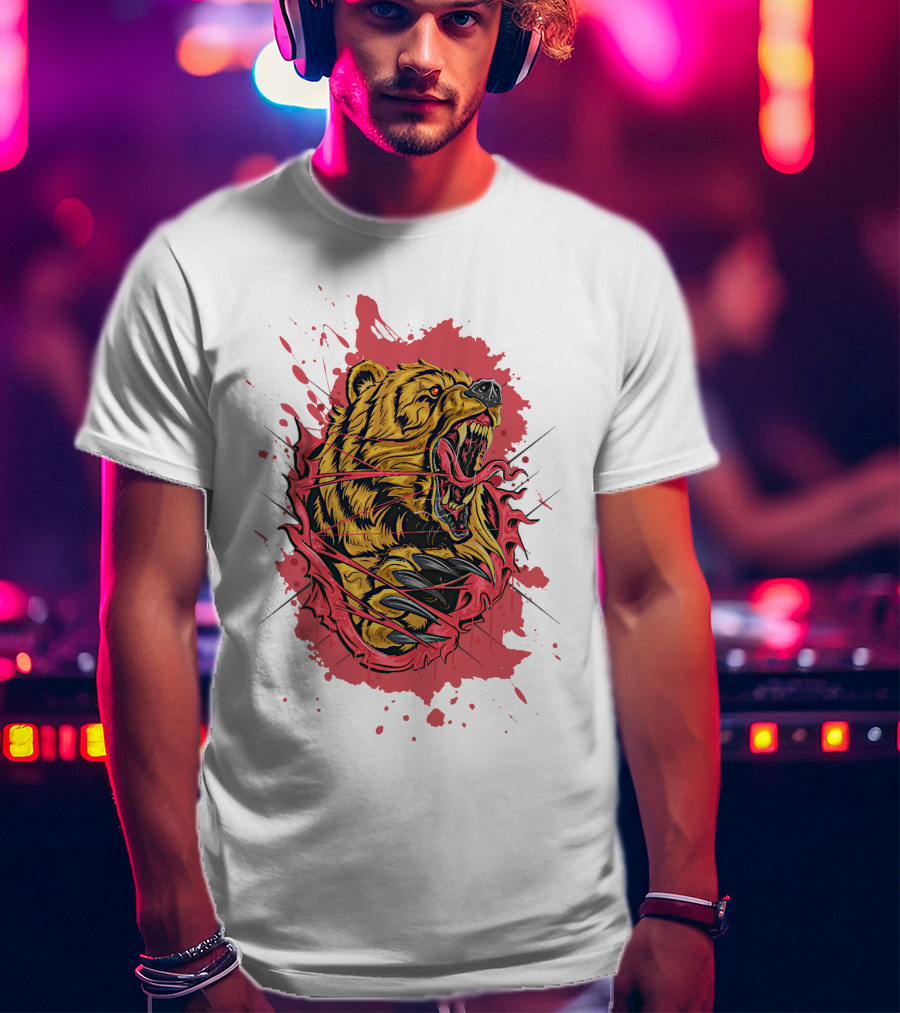 Bear Scary Roaring Splatter T-Shirt