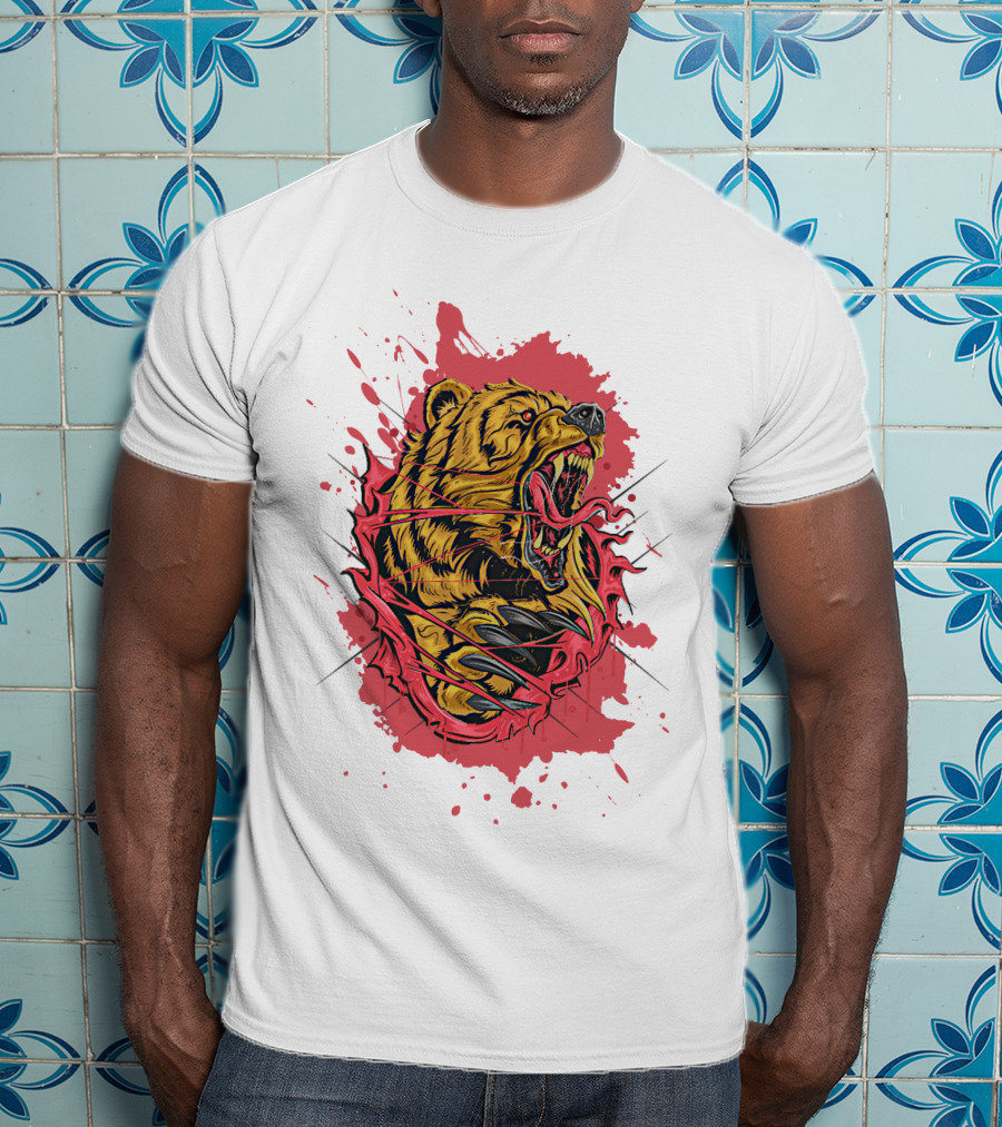 Bear Scary Roaring Splatter T-Shirt