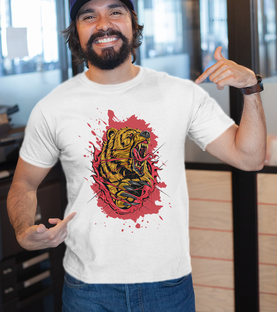 Bear Scary Roaring Splatter T-Shirt