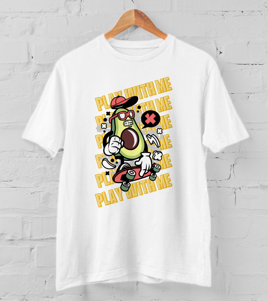 PLAY WITH ME Avocado Skateboarding With Attitude T-Shirt