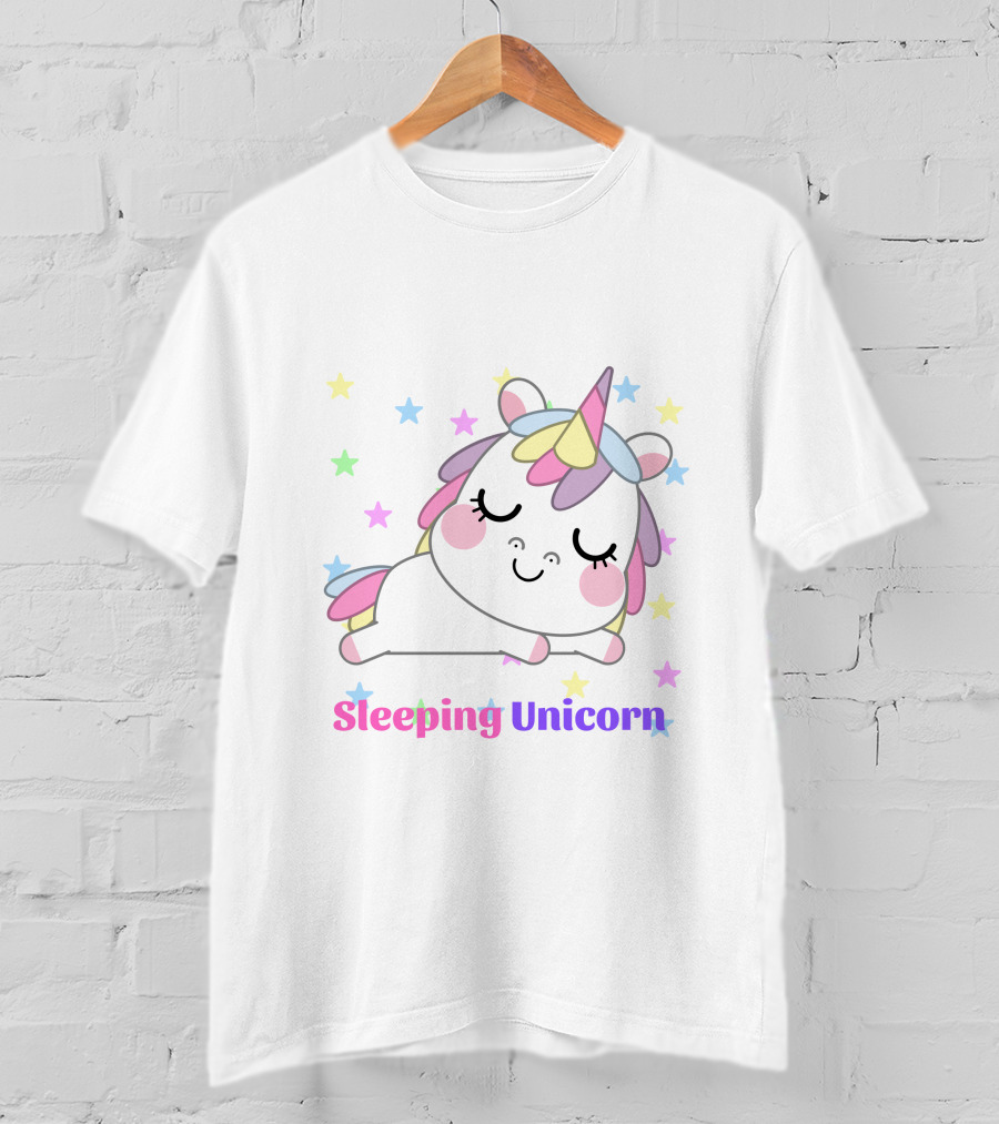 Sleeping Unicorn Rainbow Stars Cute Pastel Colors T-Shirt