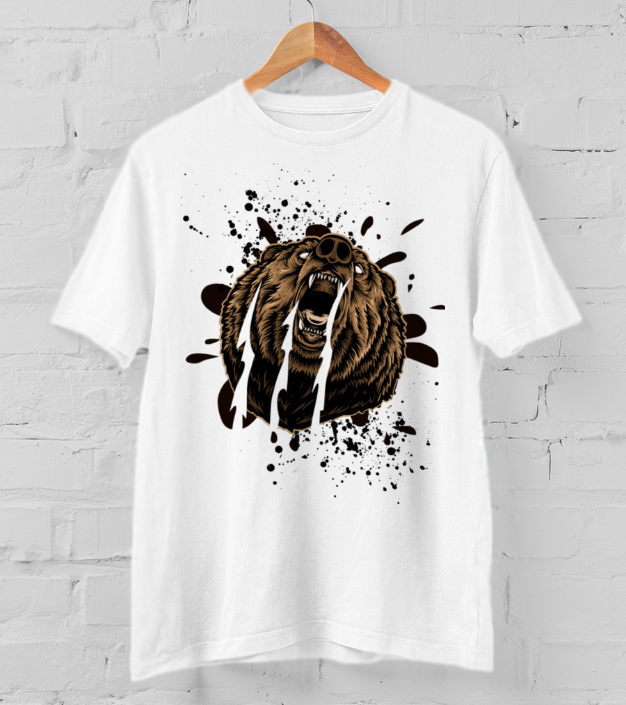 Roaring Bear With Splatter Effect And Claw Marks T-Shirt