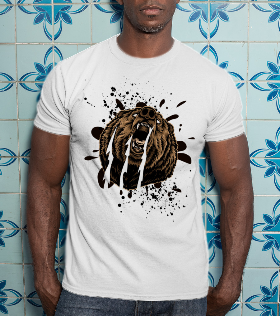 Roaring Bear With Splatter Effect And Claw Marks T-Shirt