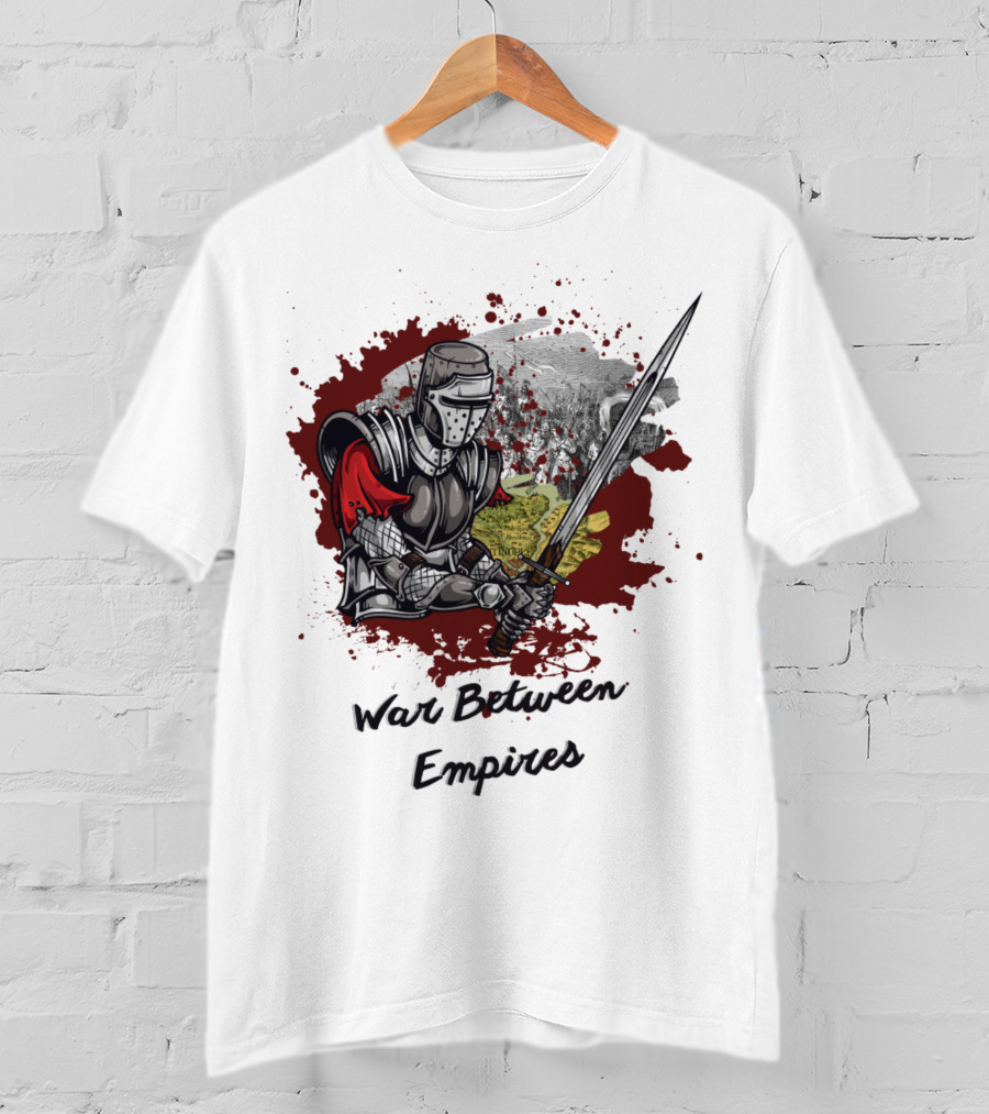 War Between Empires Medieval Knight Sword Battle Map Background T-Shirt