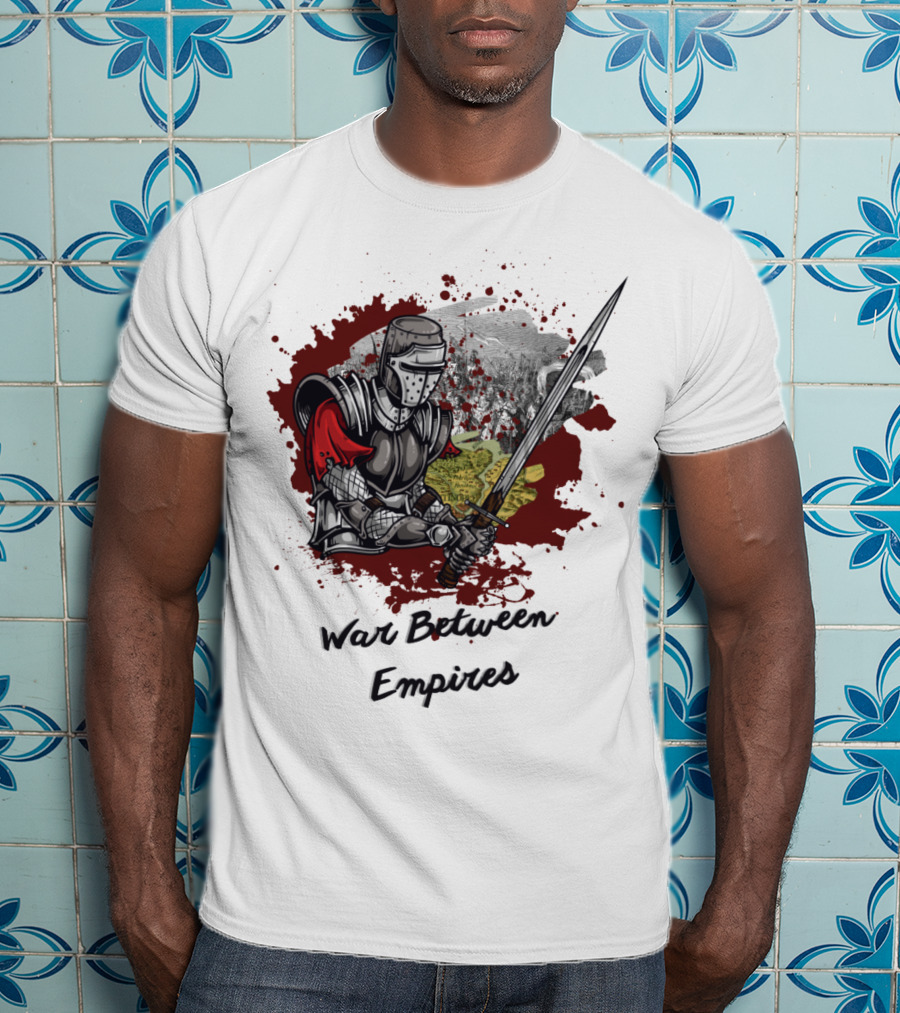 War Between Empires Medieval Knight Sword Battle Map Background T-Shirt