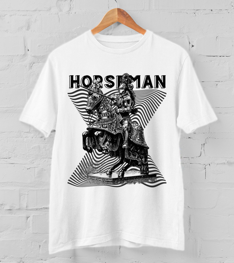 Horseman Knight On Armored Steed With Wavy Line Background T-Shirt