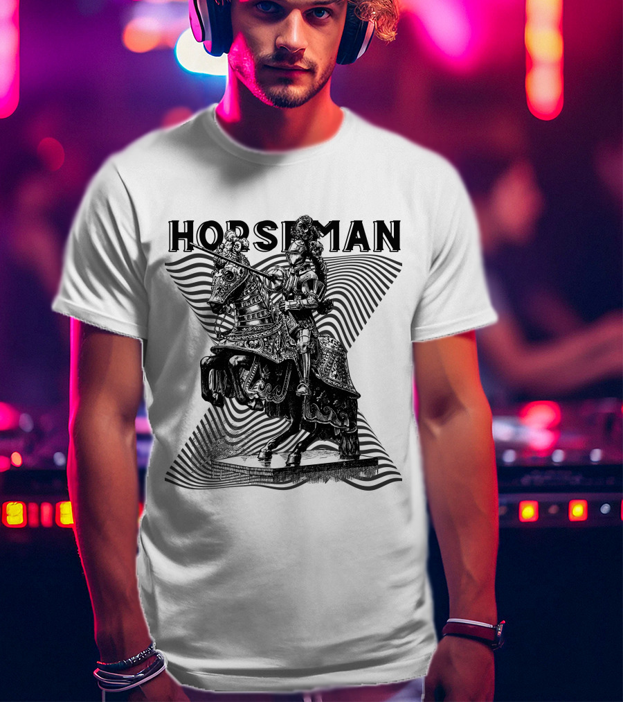 Horseman Knight On Armored Steed With Wavy Line Background T-Shirt