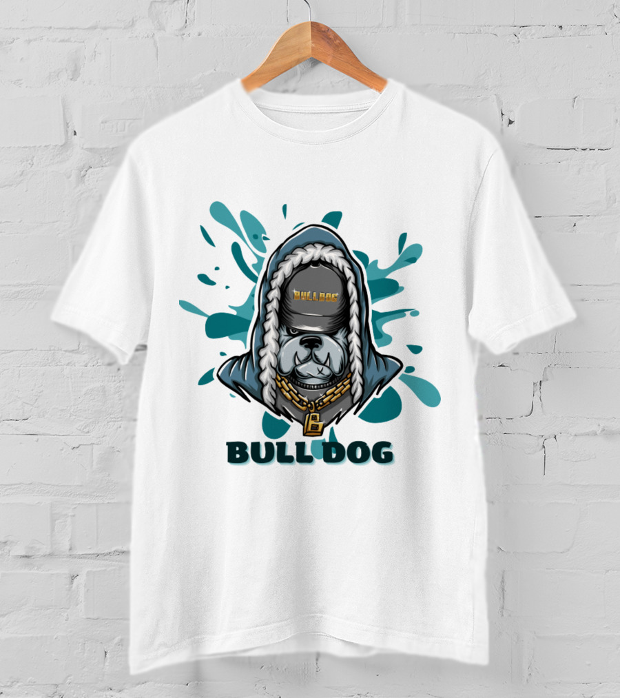 BULL DOG Hip Hop Style Hoodie With Chains And Splatter Background T-Shirt