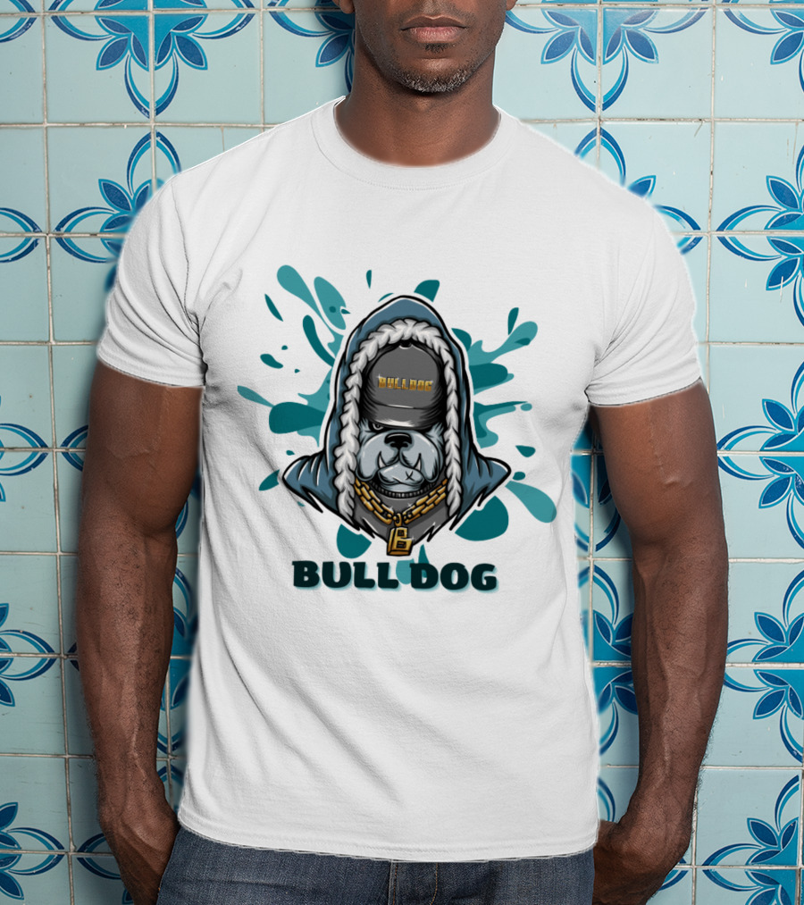 BULL DOG Hip Hop Style Hoodie With Chains And Splatter Background T-Shirt