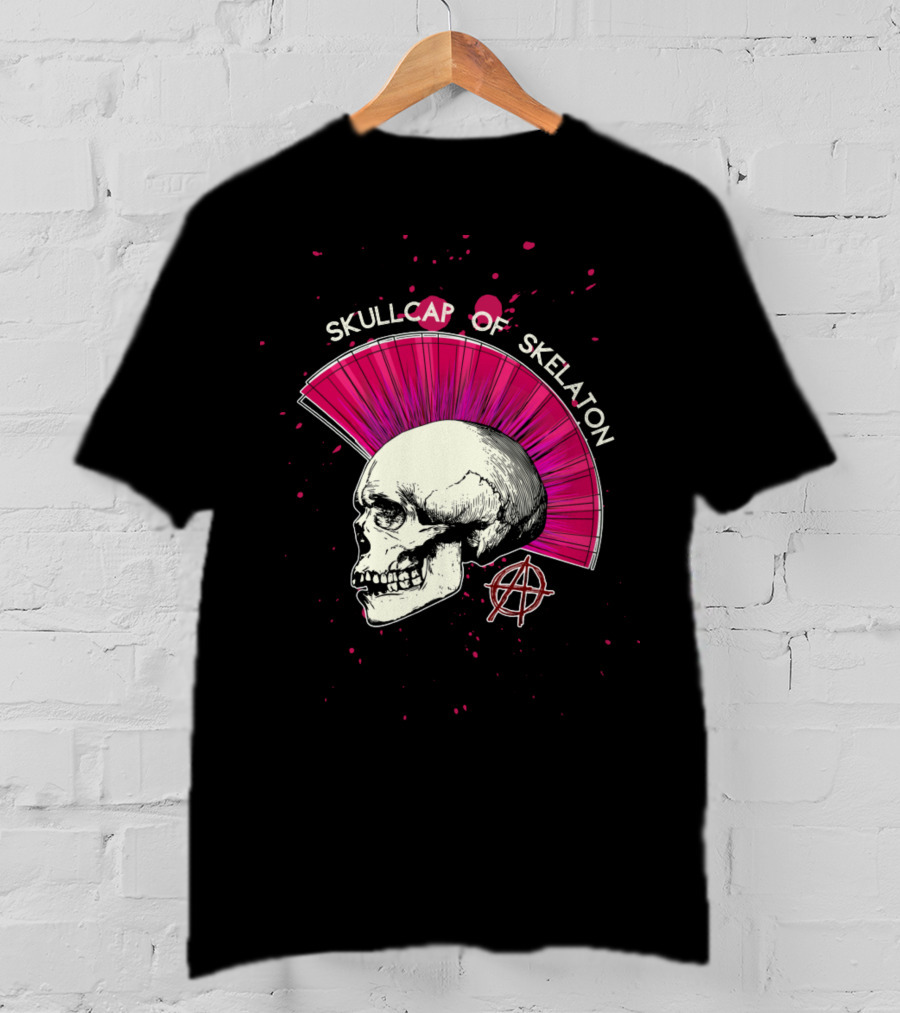 Skullcap Of Skeleton Punk Anarchy Mohawk T-Shirt