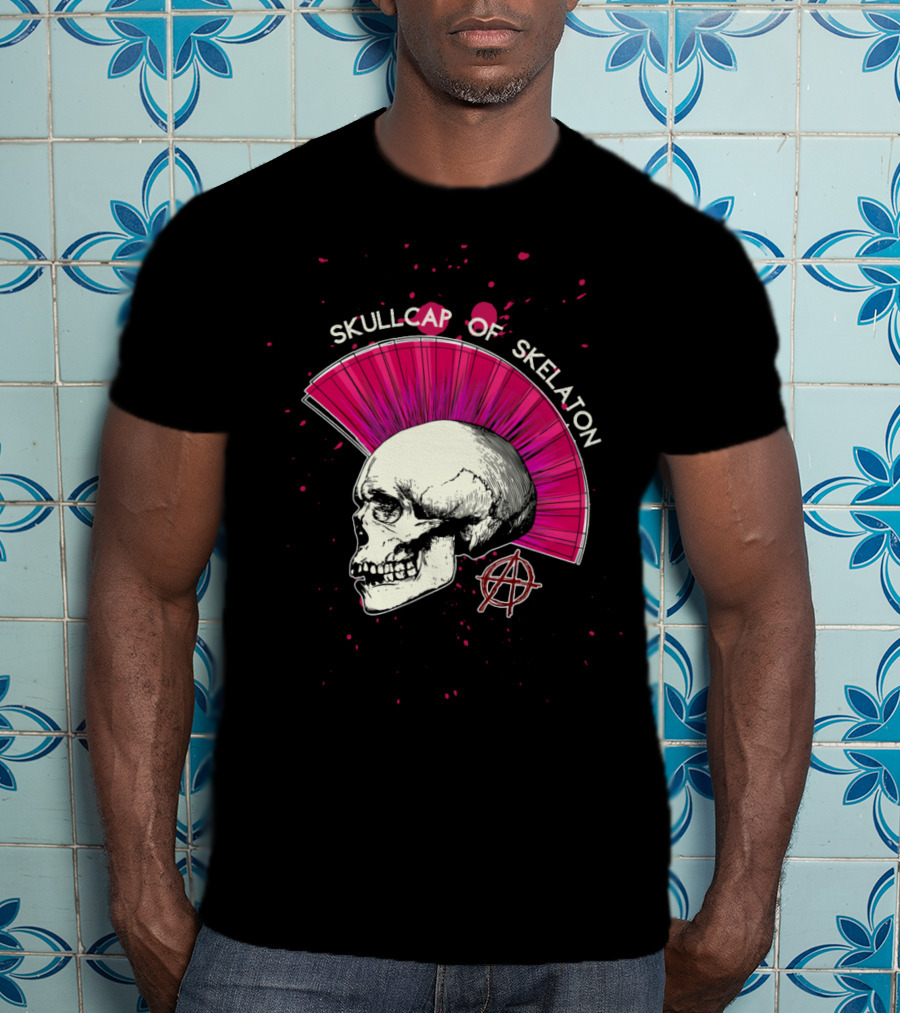 Skullcap Of Skeleton Punk Anarchy Mohawk T-Shirt