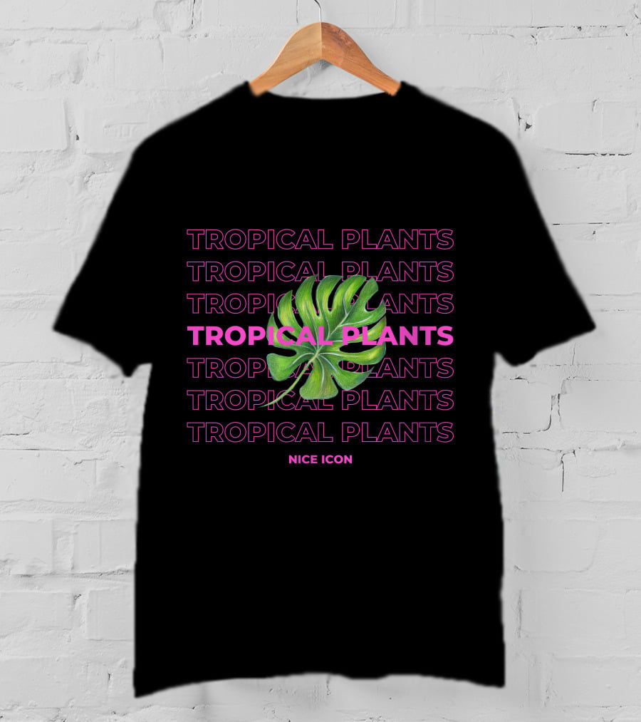 Tropical Plants Nice Icon Monstera Leaf Repeated Text T-Shirt
