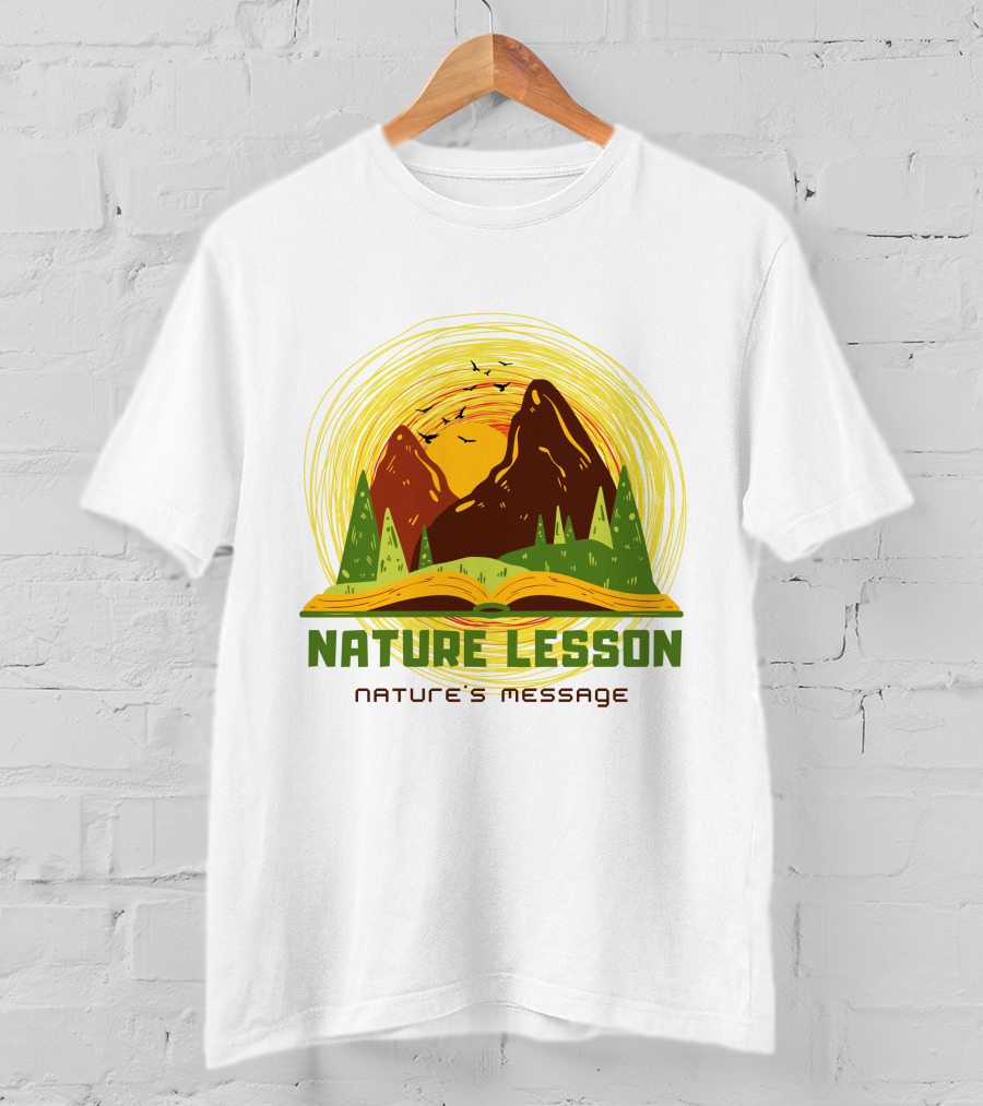 Nature Lesson Nature's Message Open Book With Mountains And Trees T-Shirt