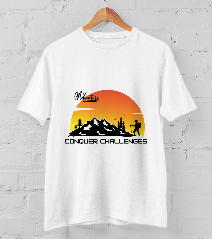 Adventure Conquer Challenges Mountain Hiking Silhouette Sunset Scene T-Shirt