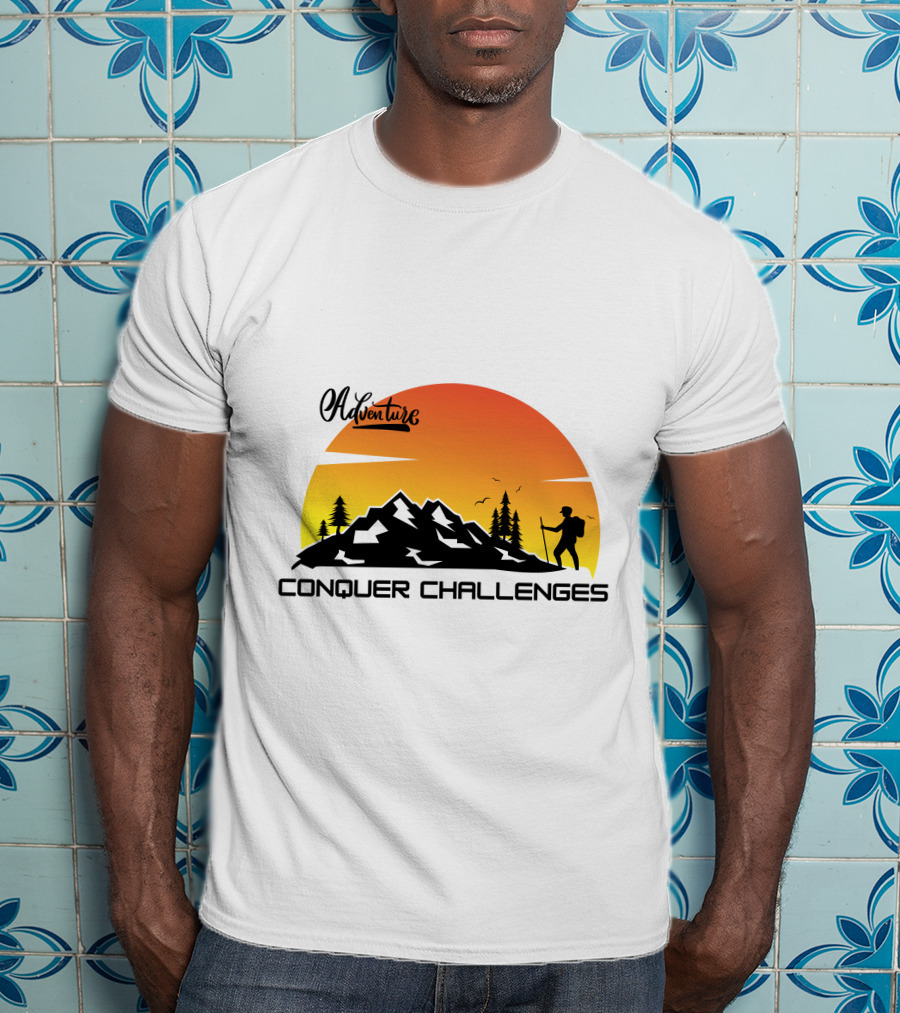 Adventure Conquer Challenges Mountain Hiking Silhouette Sunset Scene T-Shirt