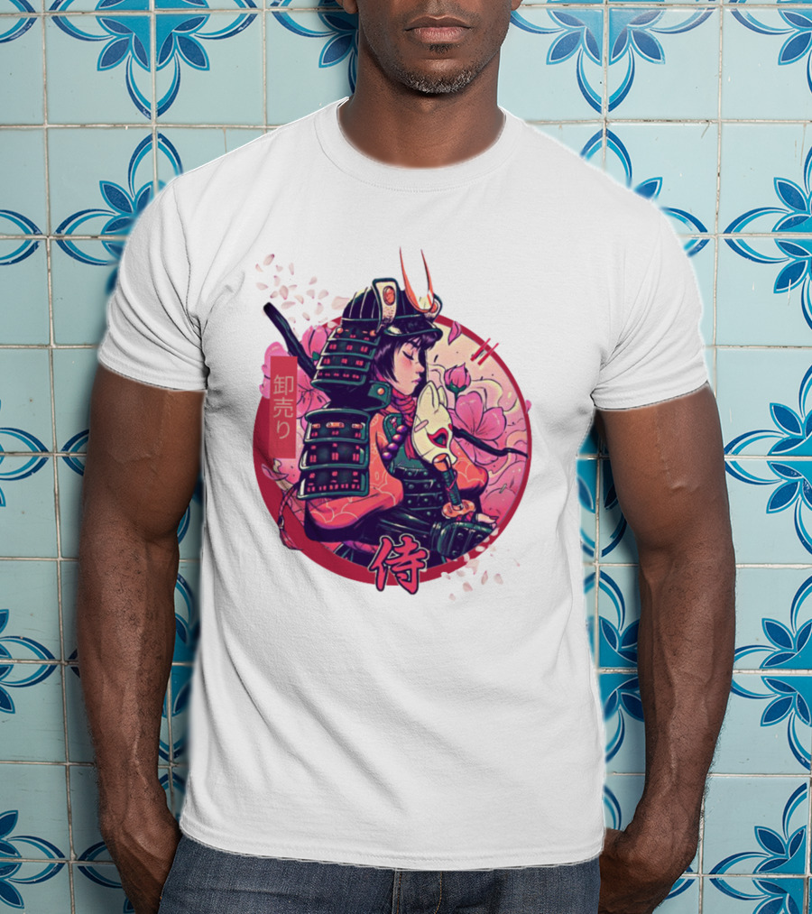 Samurai Girl Cherry Blossom Warrior Japan Kanji T-Shirt