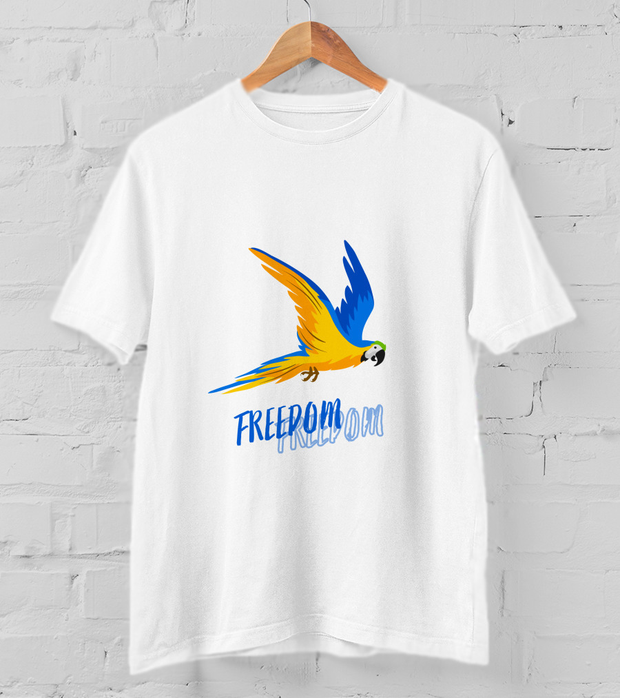 FREEDOM Parrot Flight Blue Yellow Bird T-Shirt