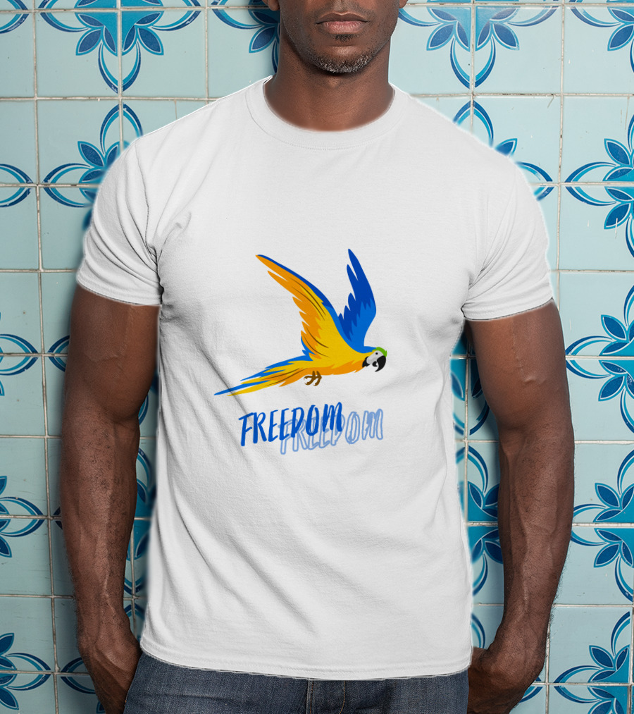 FREEDOM Parrot Flight Blue Yellow Bird T-Shirt
