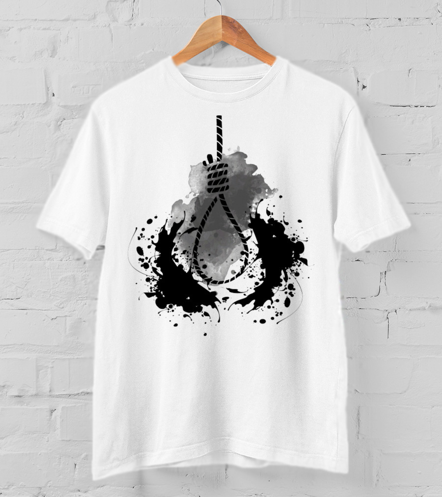 Rope Black And White Abstract Ink Splatter T-Shirt