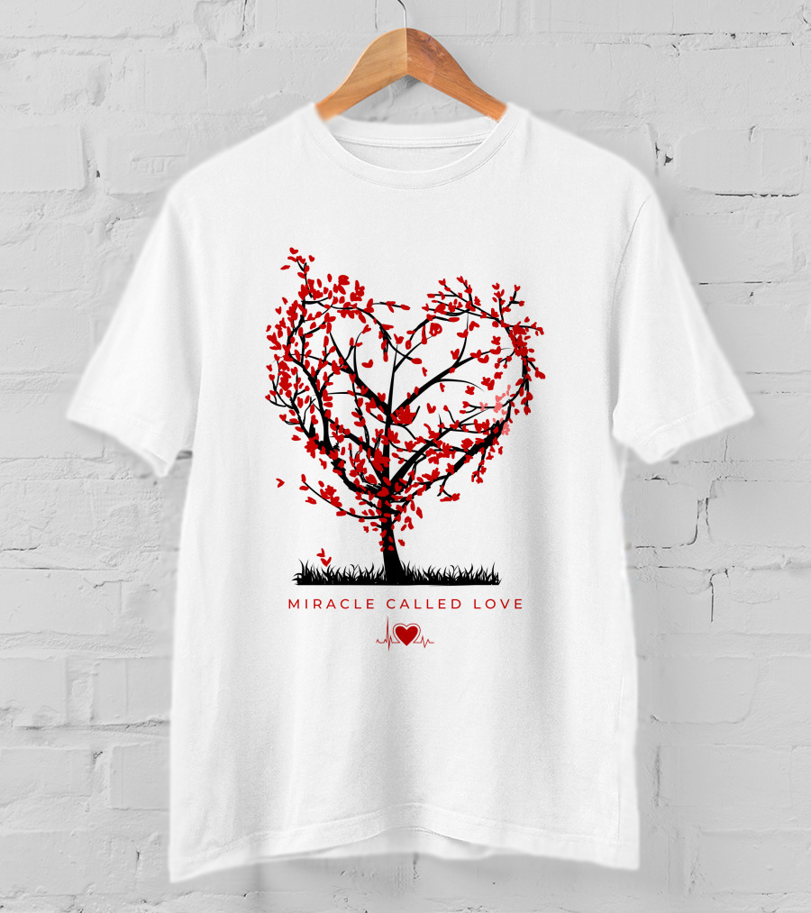 Miracle Called Love Heart-Shaped Tree With Red Leaves And Heartbeat T-Shirt