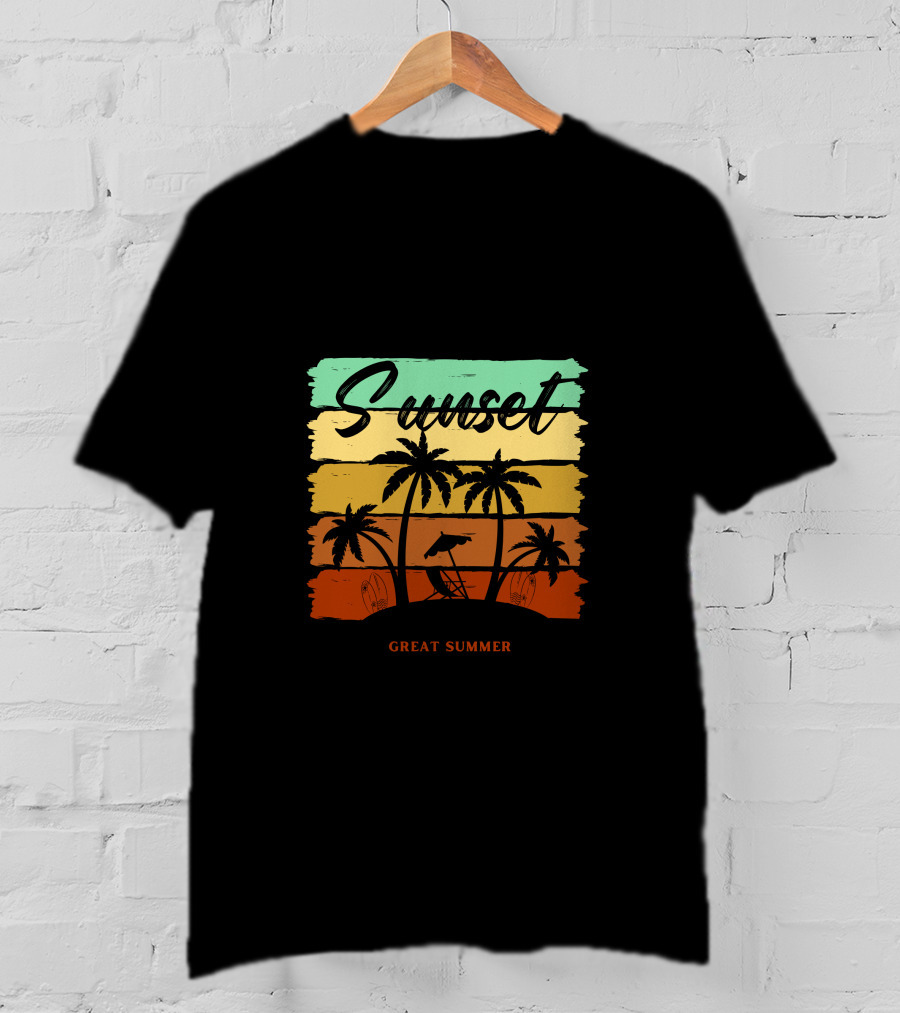 Sunset Great Summer Palm Trees Beach Scene T-Shirt